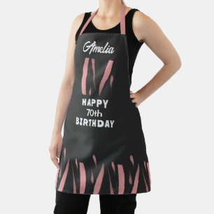 Elegant Black Pink Watercolor 70th Happy Birthday Apron