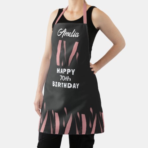 Elegant Black Pink Watercolor 70th Happy Birthday  Apron