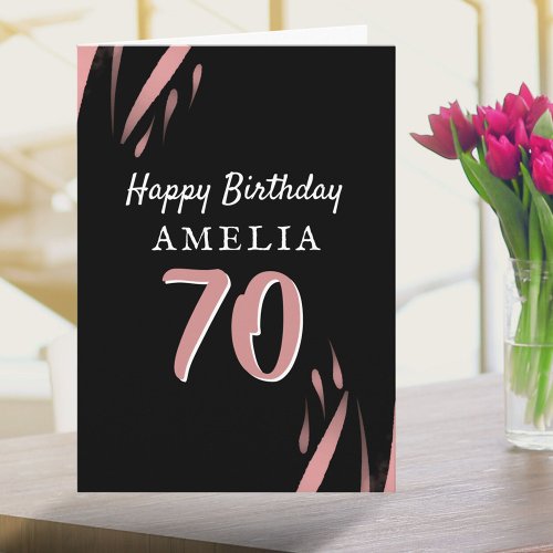 Elegant Black Pink Watercolor 70th Happy Birthday  Card