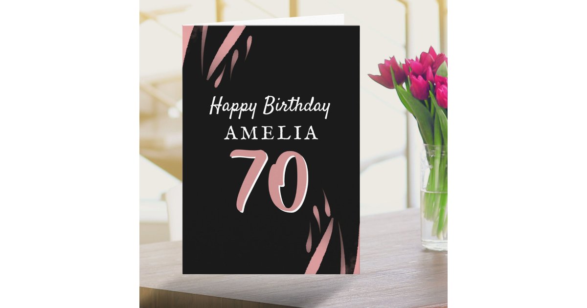 Elegant Black Pink Watercolor 70th Happy Birthday Card | Zazzle