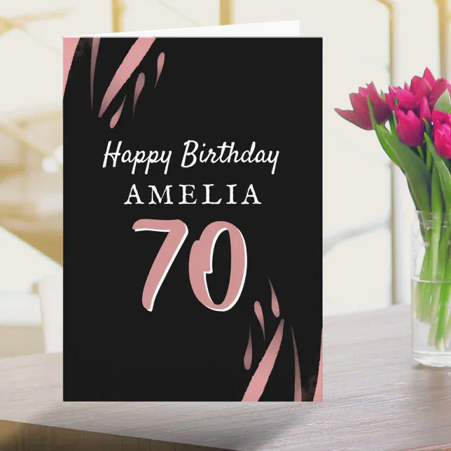 Elegant Black Pink Watercolor 70th Happy Birthday Card | Zazzle
