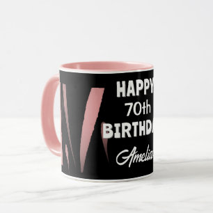 Elegant Black Pink Watercolor 70th Happy Birthday Mug