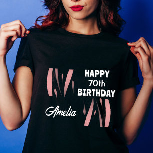 Elegant Black Pink Watercolor 70th Happy Birthday T-Shirt