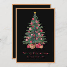 Elegant Black Pink Watercolor Christmas Tree