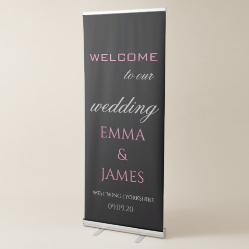 Elegant Black  Pink Wedding Welcome  Retractable Banner