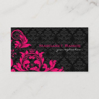 Elegant Black Pink & White Vintage Floral Damasks Business Card by artOnWear at Zazzle
