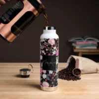 Floral Print Pink Flowers 24 Oz. Single Wall BPA-Free Plastic Water Bottle