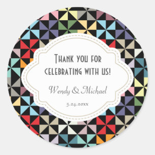 Elegant Black Pinwheel Pattern Wedding Anniversary Classic Round Sticker