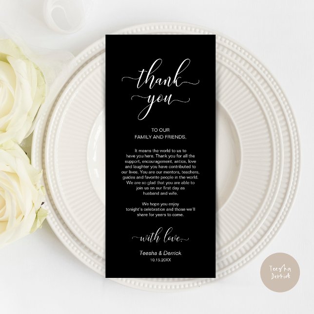 Elegant Black, Place Setting Thank You Card (Wedding Dinner Place Setting Thank You Card, Modern Classy Design, Classy Black)