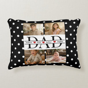 Elegant Black Polka Dot 4-Photo Custom Dad Gift Accent Pillow