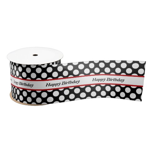 Elegant Black Polka Dot Happy Birthday Satin Ribbon