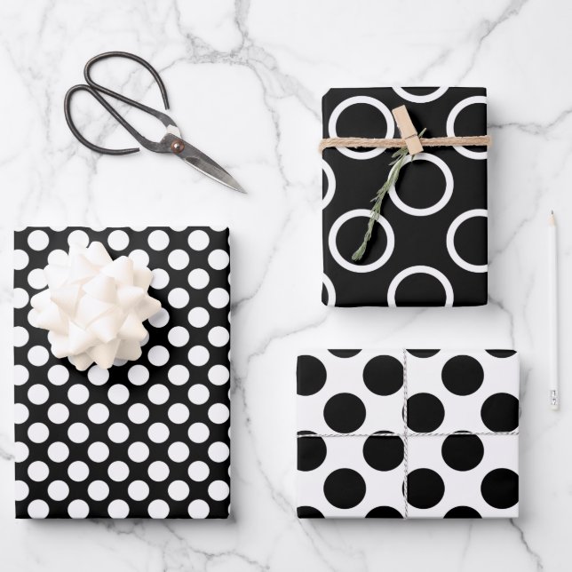 Elegant Black Polka Dot Wrapping Paper Sheets (Front)