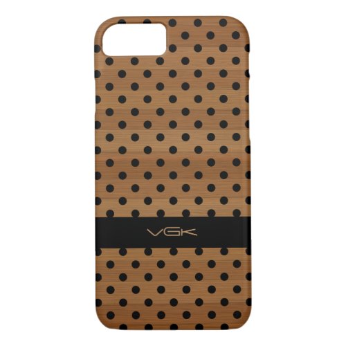 Elegant Black Polka Dots And Brown Wood Pattern iPhone 87 Case