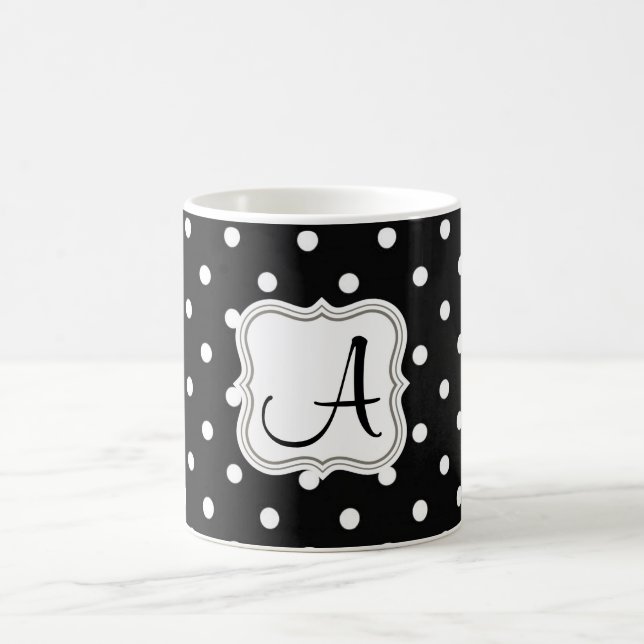 Elegant black polka dots monogrammed initial name coffee mug (Center)