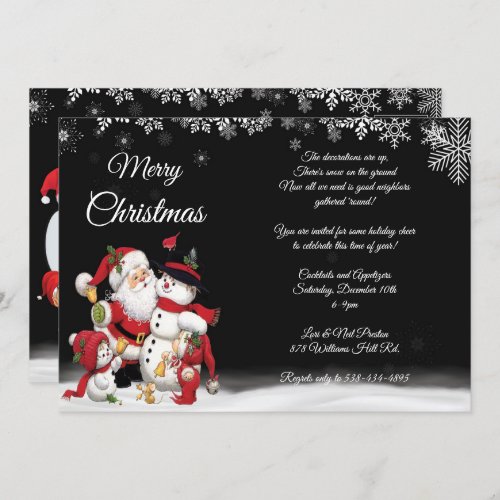 Elegant Black Postcard Style Christmas Party