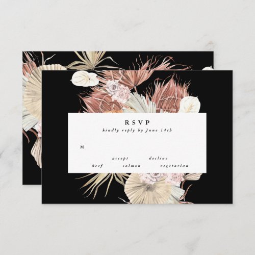 Elegant Black Premium Pampas Grass Floral Wedding RSVP Card