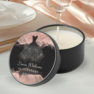 Elegant Black Princess Quinceanera Birthday Mini Candle Favors