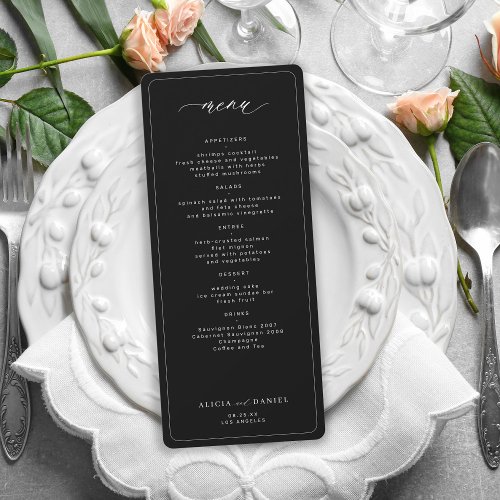 Elegant black printable wedding menu invitation