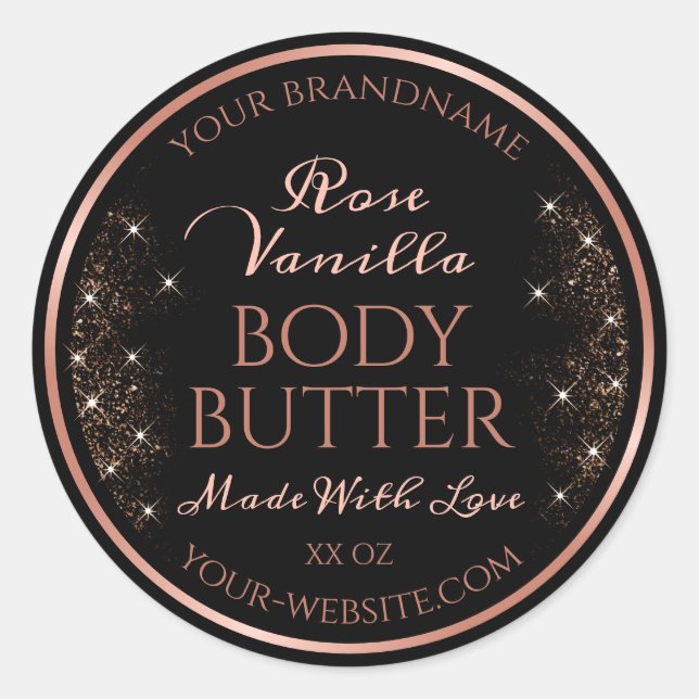 Elegant Black Product Packaging Labels Rose Gold (Front)