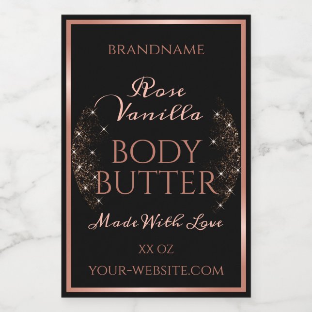 Elegant Black Product Packaging Labels Rose Gold (Single Label)