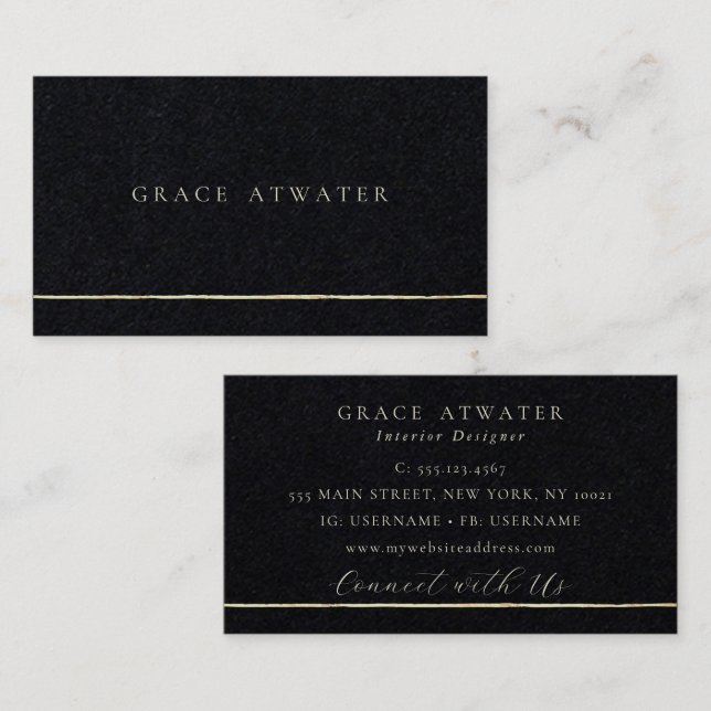 Elegant Black Professional Gold Stripe Business Card (Front/Back)