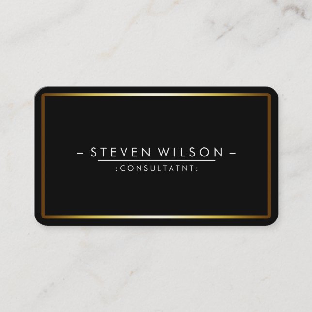 Elegant Black Professional Modern Plain Gold Business Card (Front)