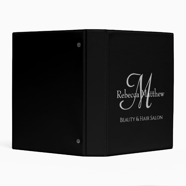 Elegant Black Professional Personalised Monogram Mini Binder (Background)