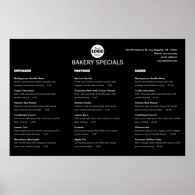 Elegant Black Professional Restaurant Logo Menu Poster (Front)