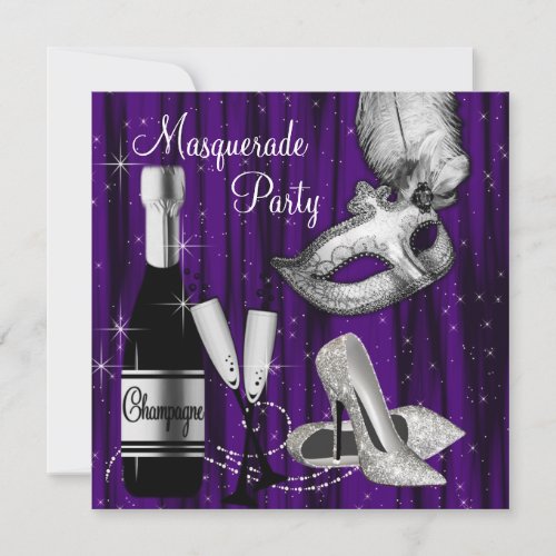 Elegant Black Pruple Masquerade Party Announcement