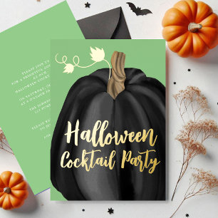 Elegant Black Pumpkin Halloween Cocktail  Foil Invitation