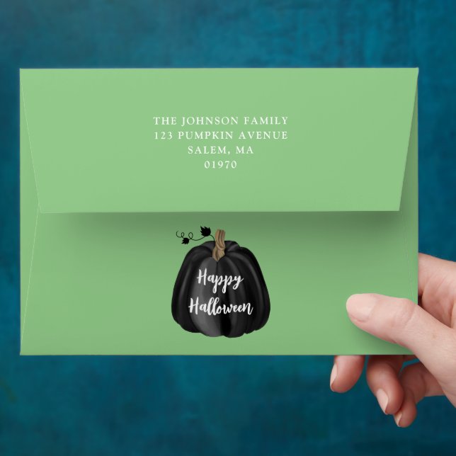 Elegant Black Pumpkin Halloween Envelope (Hand)