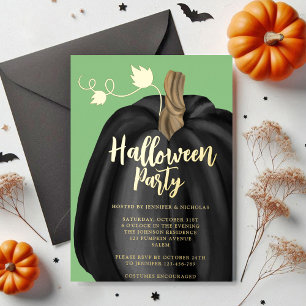 Elegant Black Pumpkin Halloween Foil Invitation
