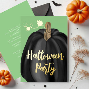 Elegant Black Pumpkin Halloween Gold Foil Invitation