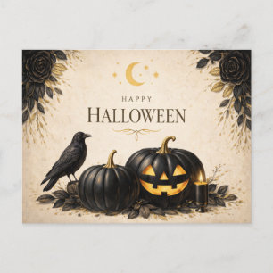 Elegant Black Pumpkins Gothic Halloween Holiday Postcard