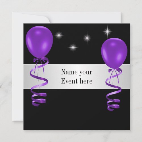 Elegant Black Purple Balloons Special Event Invitation