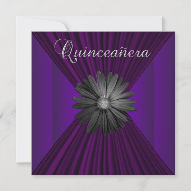 Elegant Black Purple Daisy Quinceanera Invitations (Front)