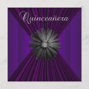 Elegant Black Purple Daisy Quinceanera Invitations