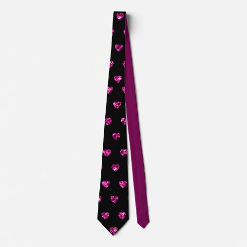 Elegant Black Purple Diamond Heart Gem Pattern Neck Tie