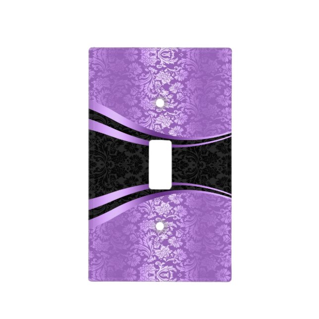 Elegant Black & Purple Floral Damasks Light Switch Cover (Front)