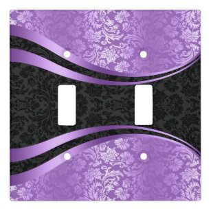 Elegant Black & Purple Floral Damasks Light Switch Cover