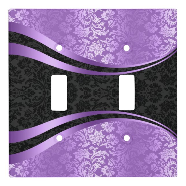 Elegant Black & Purple Floral Damasks Light Switch Cover (Front)