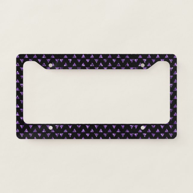 Elegant Black Purple Gem Triangle Sparkle Glam  License Plate Frame (Front)