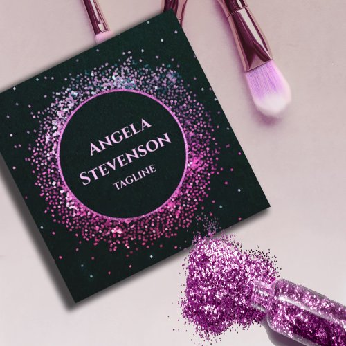 Elegant Black Purple Glitter Business Card