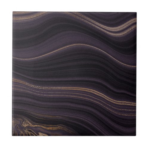 Elegant Black purple gold agate fluid marble Ceramic Tile