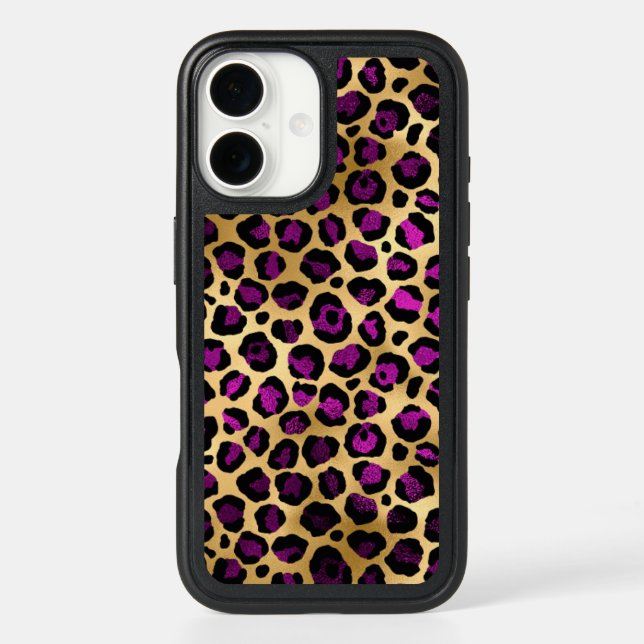 Elegant Black Purple Gold Foil Leopard Print Otterbox iPhone Case (Back)