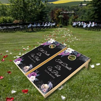 Elegant Black Purple Gothic Floral Skull Wedding