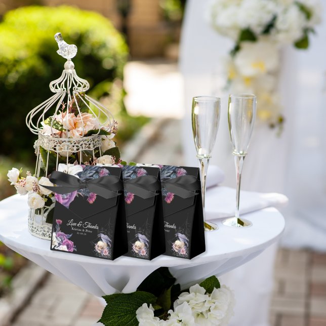 Elegant Black Purple Gothic Floral Skull Wedding Favor Boxes (Creator Uploaded)