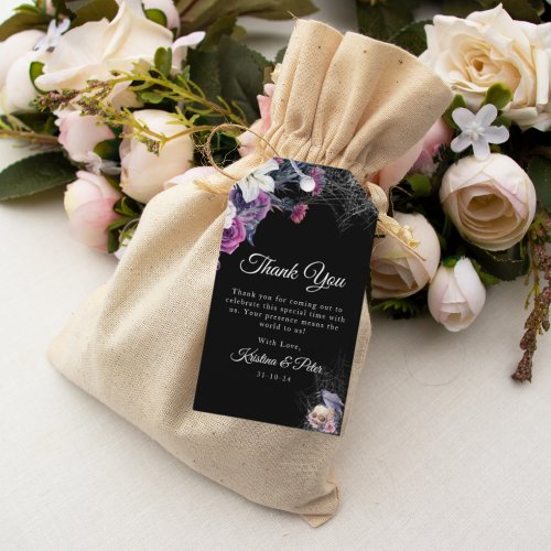 Elegant Black Purple Gothic Floral Skull Wedding Gift Tags