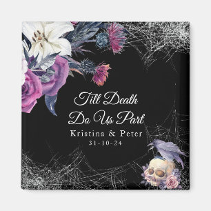 Elegant Black Purple Gothic Floral Skull Wedding Magnet