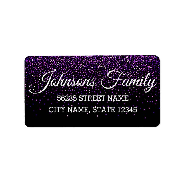 elegant black purple sparkles classic calligraphy label (Front)